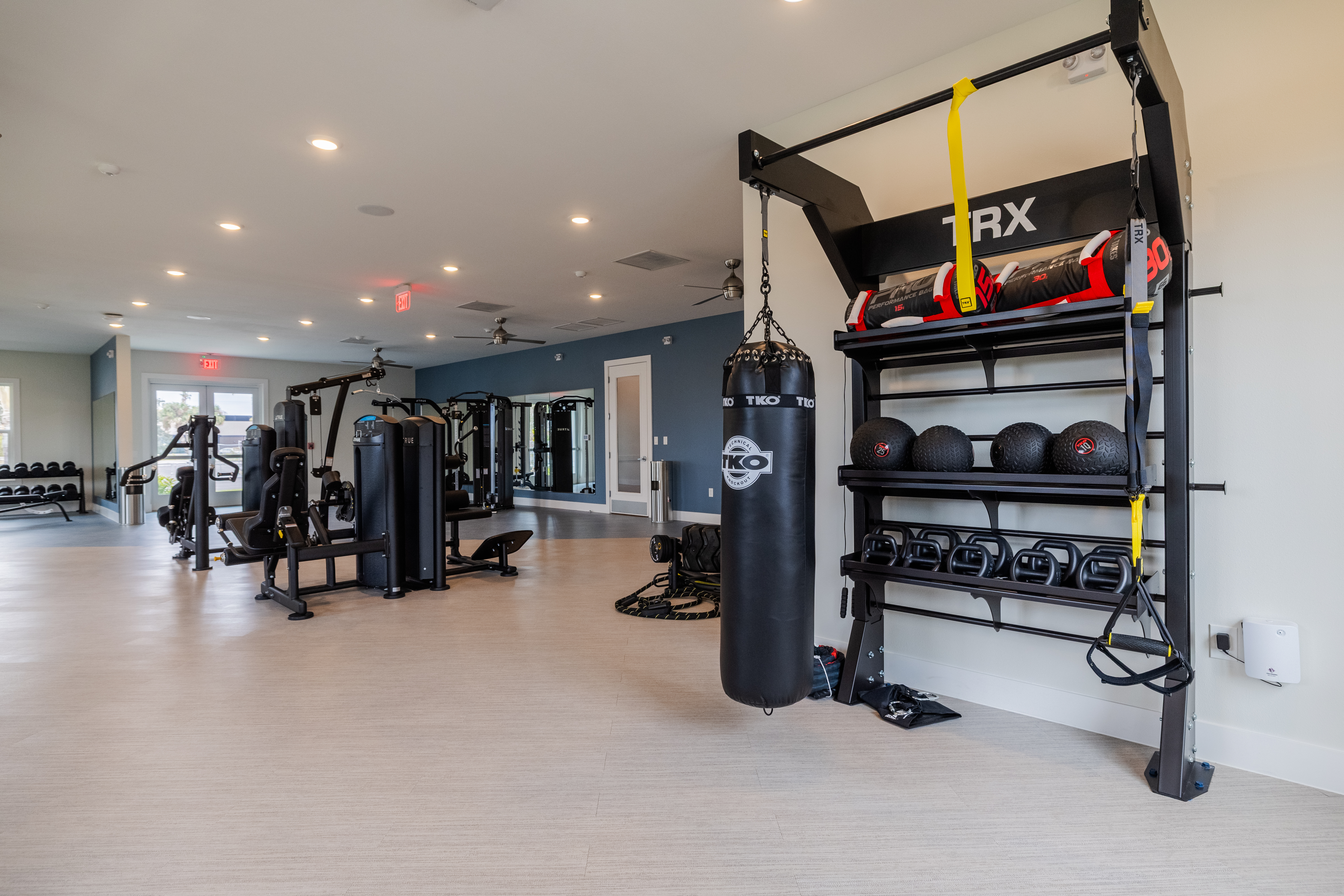 State of the Art Fitness Center at Madison Midtown, a modern apartment complex in Melbourne FL offering 1-, 2-, and 3-bedroom apartments.